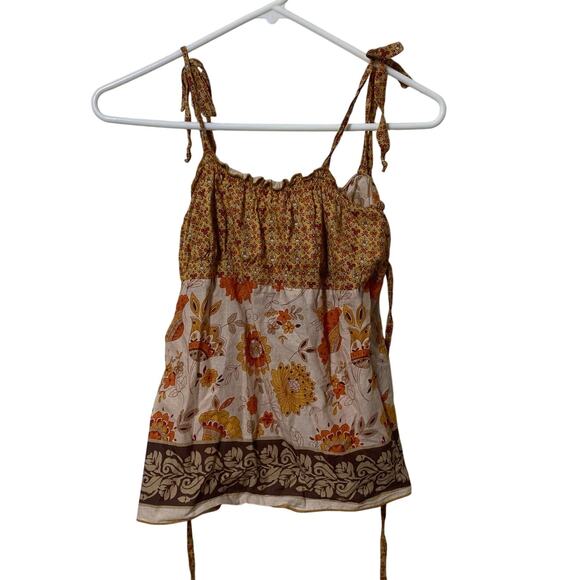 Y2K Babydoll Floral Tank W/ Tie Waist 100% Cotton Size Large Summer - Picture 1 of 5